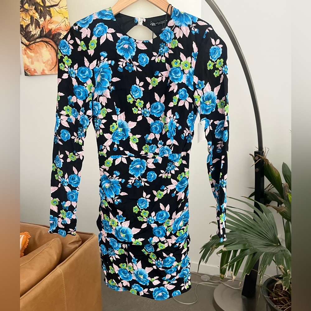 NWT Zara Long Sleeve Open Back Mini Dress